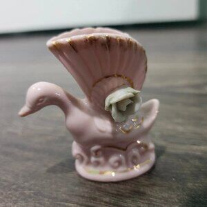 Vintage Swan Toothpick Holder Japan Porcelain Pink with flower